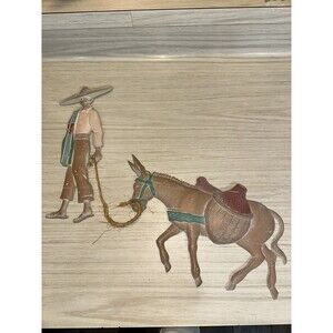 VTG SOUTHWESTERN MAN AND BURRO DONKEY CAST METAL WALL ART HANGING MARKED EUC